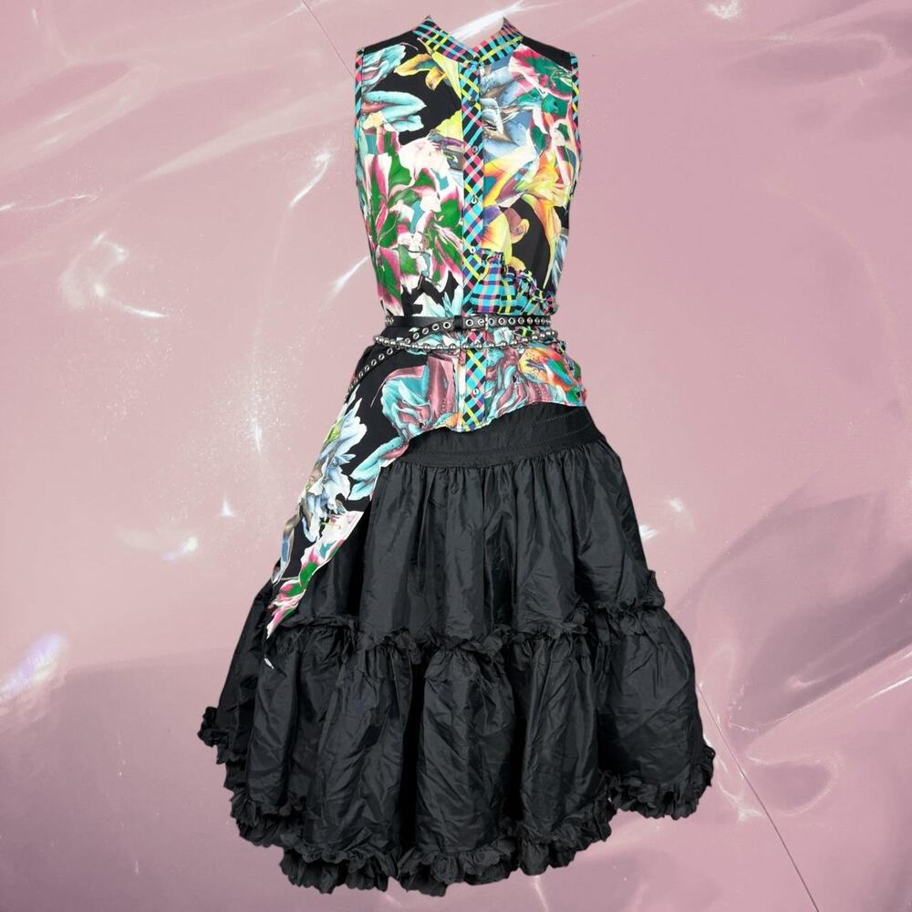 Y2K Nicole Miller Atelier silk asymmetrical avant-garde floral top bold abstract